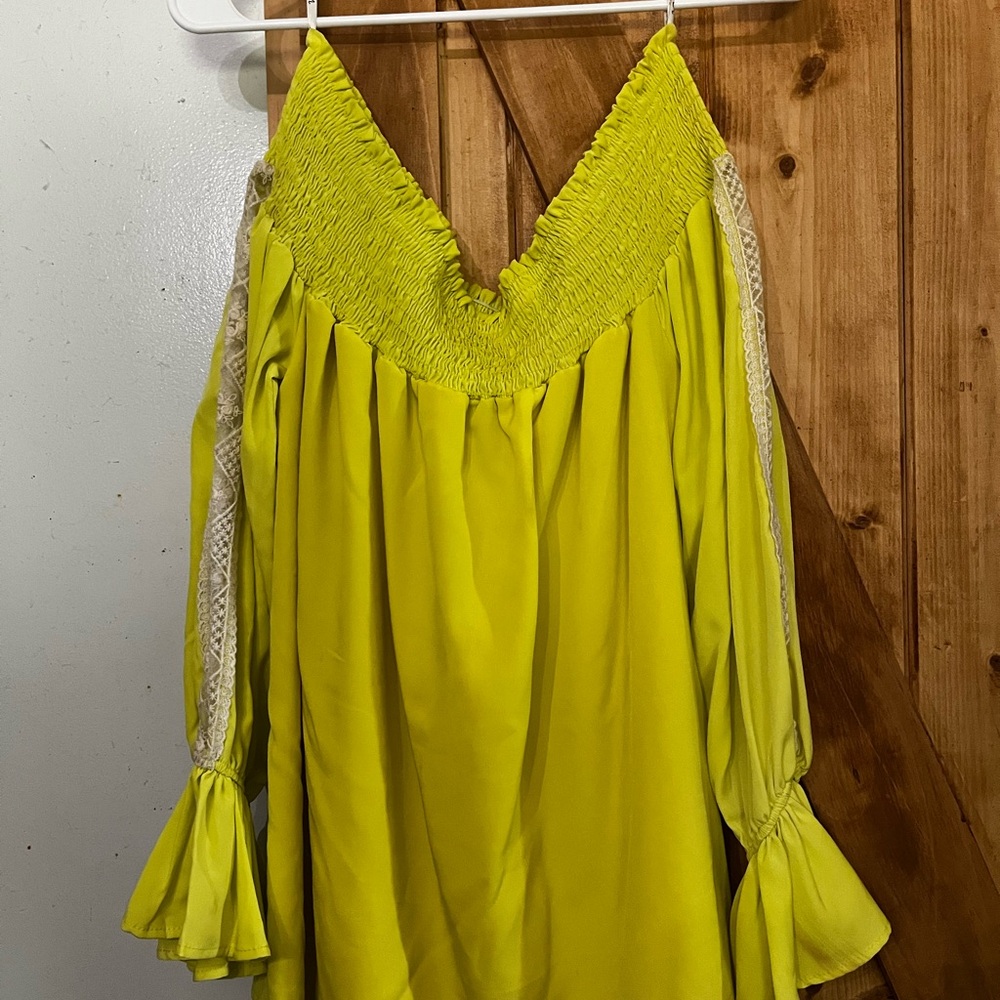Vava by Joy Han Lime Green Smocked Blouse